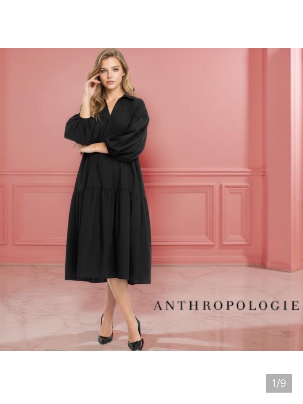 Anthropologie Maeve Black Tiered Midi Shirt Dress Size Xlarge